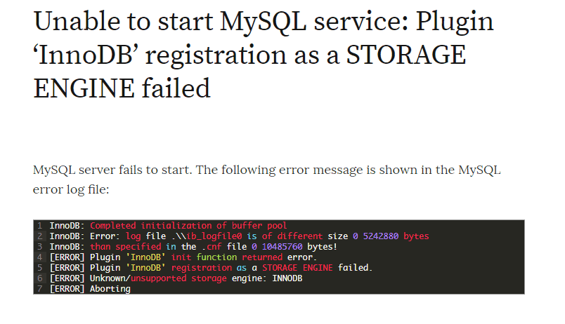 How to Fix MySQL Error "Plugin 'InnoDB' registration as a STORAGE ENGINE failed"?