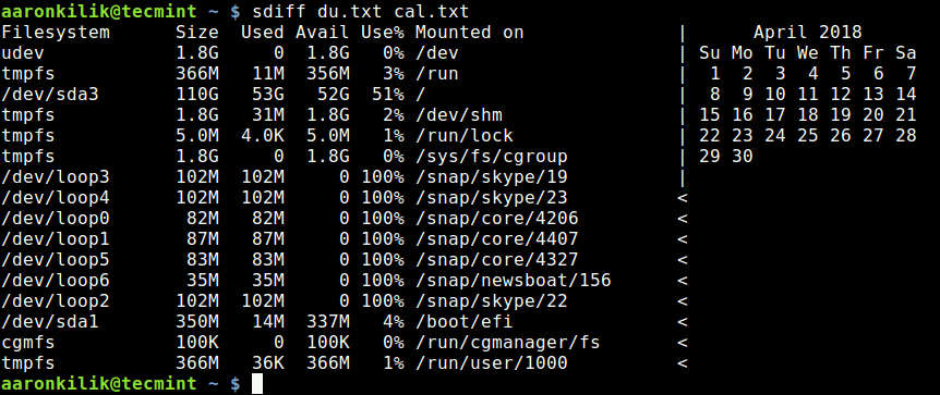 Linux sdiff Command Examples for Linux Newbies