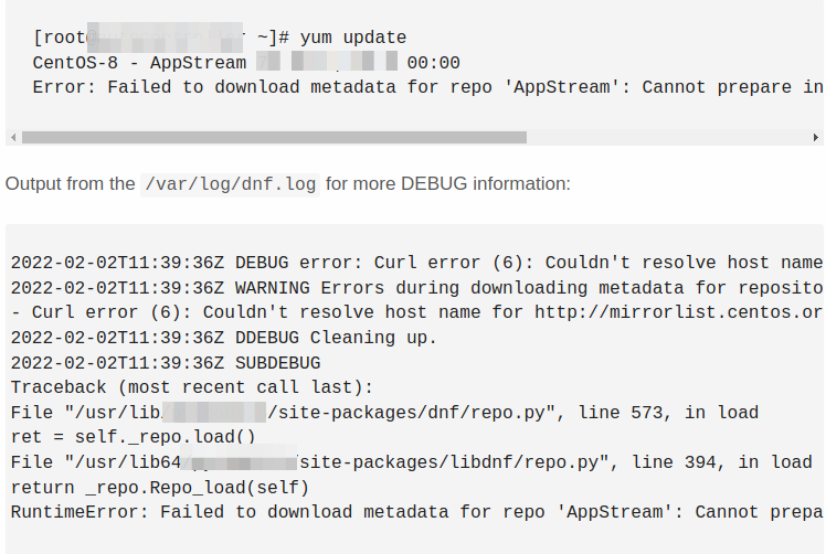 Failed to download metadata for repo 'appstream' on Centos 8