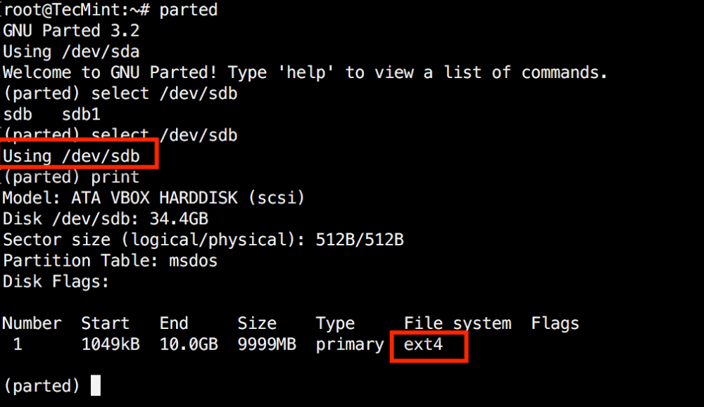 8 Linux &#8216;Parted&#8217; Commands to Create, Resize and Rescue Disk Partitions