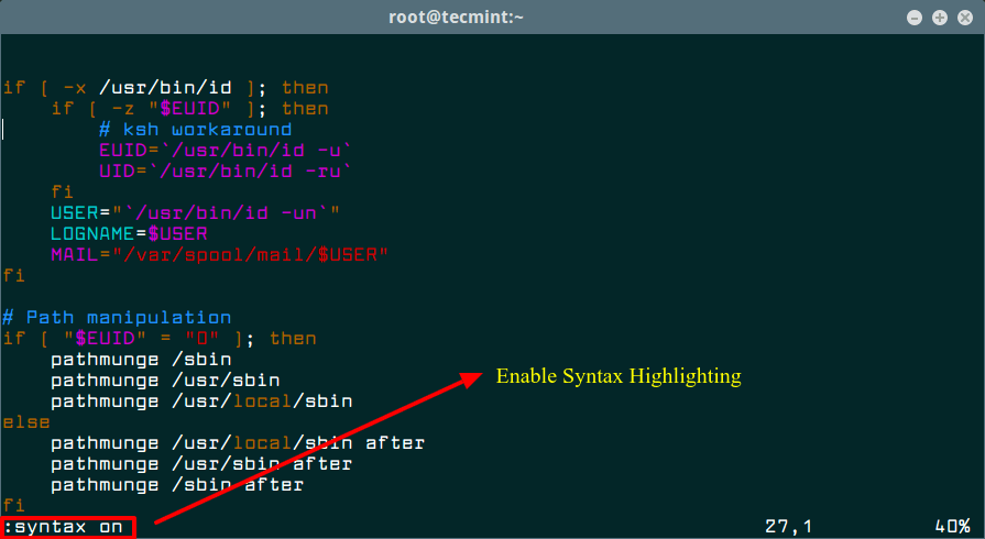 How to Enable Syntax Highlighting in Vi/Vim Editor