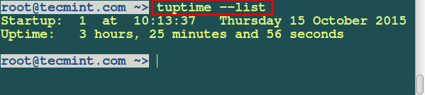 tuptime &#8211; Shows Historical and Statistical Running Time of Linux Systems